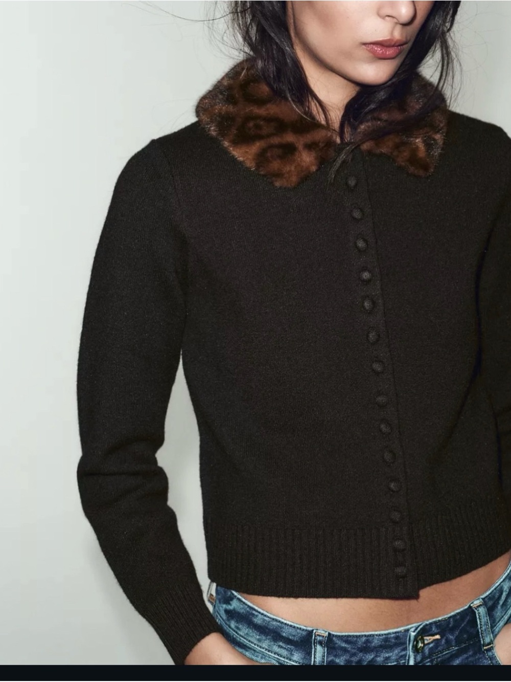Zara CARDIGAN WITH FAUX FUR COLLAR Size S ~ NWT